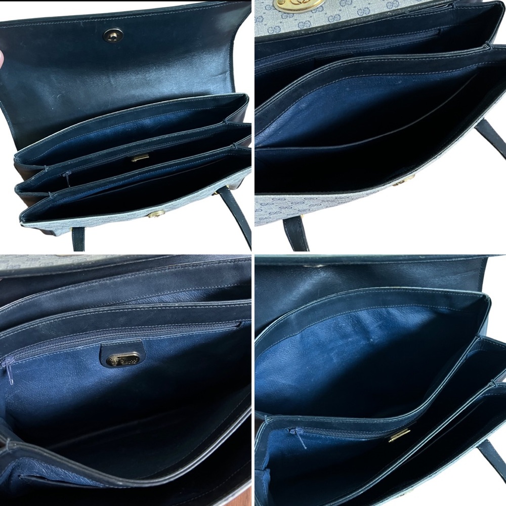 Gucci • 3pc Set Authentic Vintage Navy Blue Micro GG Handbag Purse Pouch Wallet - Picture 8 of 16